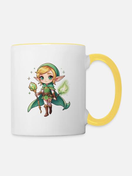 Elf Fantasy Illustration - Tasse zweifarbig - Weiß/Gelb