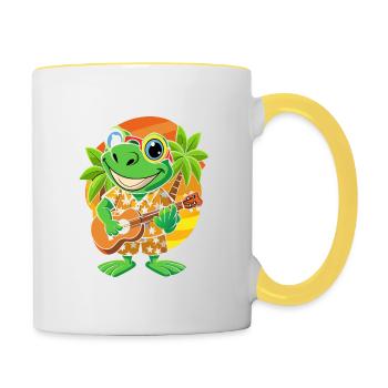 Lustiger Frosch Cartoon Sommer Strand Sonnenbrille Gitarre - Tasse zweifarbig - Weiß/Gelb - Rechts