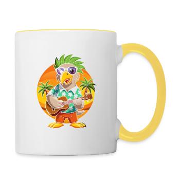 Lustige Adler Cartoon Sommer Strand Sonnenbrille Gitarre - Tasse zweifarbig - Weiß/Gelb - Rechts