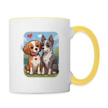 Paar verliebte Hunde - Tasse zweifarbig - Weiß/Gelb - Rechts