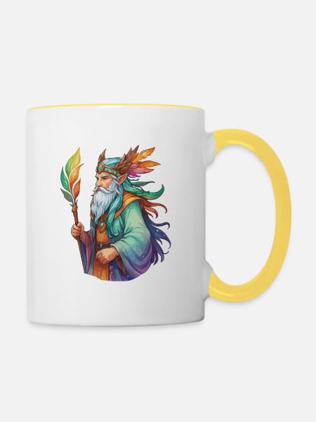 Druide Wasserfarben - Tasse zweifarbig - Weiß/Gelb