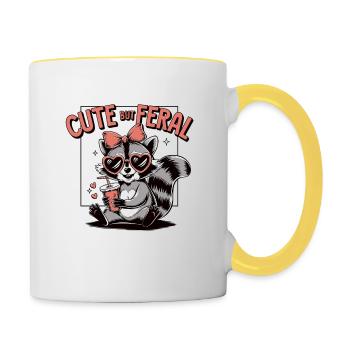 Raton laveur effronté – Mignon, mais sauvage ! - Mug contrasté - blanc/jaune - Droite