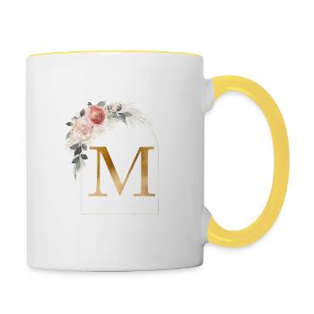 Personalisierbar Monogramm M Blumen Bogen - Tasse zweifarbig - Weiß/Gelb - Rechts