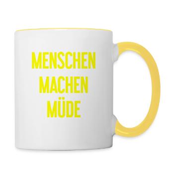 People make you tired - Funny saying - Contrasting Mug - white/yellow - Right