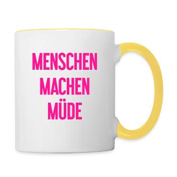 People make you tired - Funny saying - Contrasting Mug - white/yellow - Right