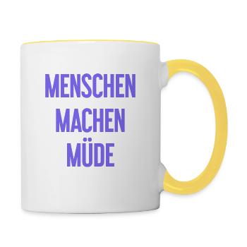 People make you tired - Funny saying - Contrasting Mug - white/yellow - Right