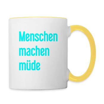 People make you tired - Funny saying - Contrasting Mug - white/yellow - Right