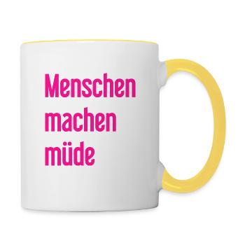 Les gens vous fatiguent - Drôle de dicton - Mug contrasté - blanc/jaune - Droite