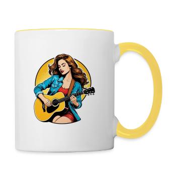 A beautiful girl is playing the guitar - Contrasting Mug - white/yellow - Right
