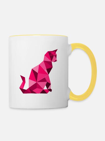 chat_lowpoly_Magenta - Tasse zweifarbig - Weiß/Gelb