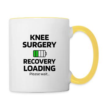 Knieoperation Genesungsgeschenk Künstliches Knie - Tasse zweifarbig - Weiß/Gelb - Rechts