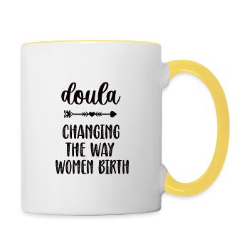 Doula Hebamme Geburtshelferin Geburtscoach Doula - Tasse zweifarbig - Weiß/Gelb - Rechts