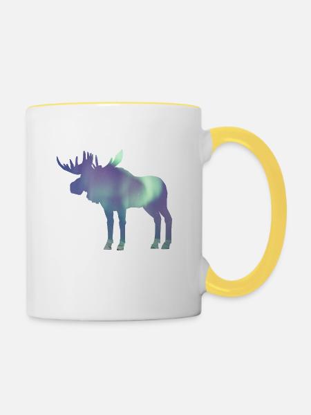 Elch Polarlicht - Tasse zweifarbig - Weiß/Gelb