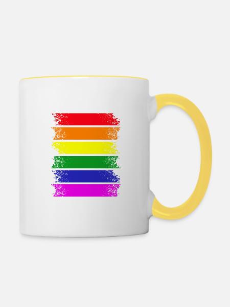 Regenbogenstreifen quer - Tasse zweifarbig - Weiß/Gelb