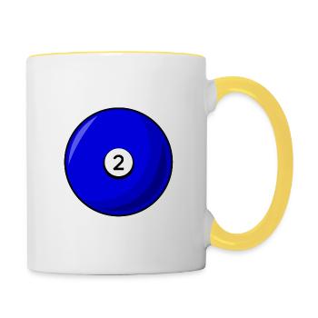 Billardkugel 2 blau Billard zwei - Tasse zweifarbig - Weiß/Gelb - Rechts
