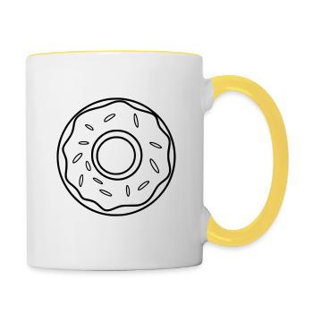 Donut Umriss – Süßes Minimal Design - Tasse zweifarbig - Weiß/Gelb - Rechts