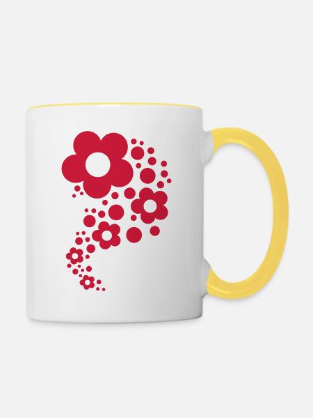 Blumen - Muster - Tasse zweifarbig - Weiß/Gelb