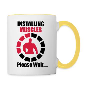 Installing Muscles (Loading) Funny Gym - Contrasting Mug - white/yellow - Right