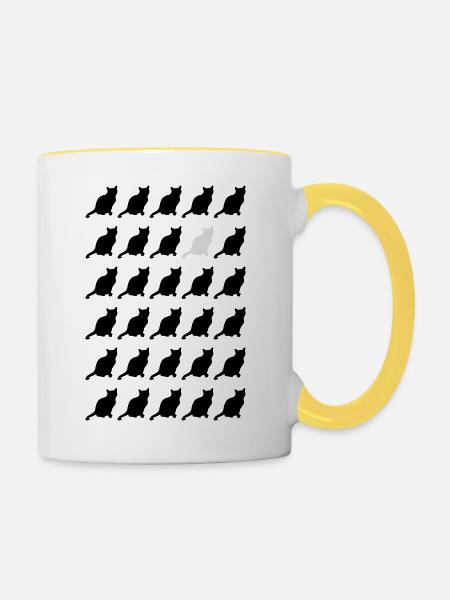 Katzen - Tasse zweifarbig - Weiß/Gelb