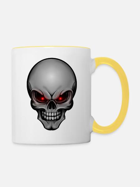 Totenschädel 004 - Tasse zweifarbig - Weiß/Gelb