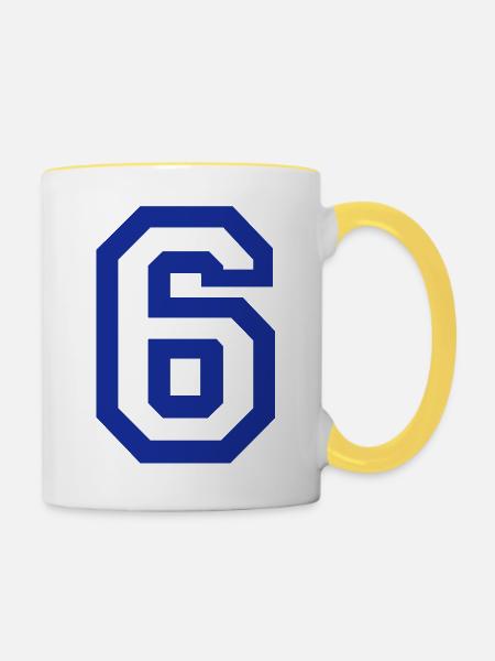 6 - Nummer - Tasse zweifarbig - Weiß/Gelb