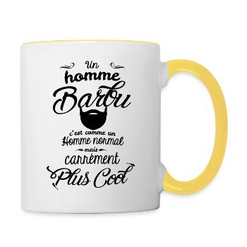 Un homme barbu c'est carrément plus cool - Mug contrasté - blanc/jaune - Droite