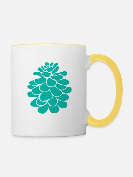 grüne Pinienpfaifel - Tasse zweifarbig - Weiß/Gelb