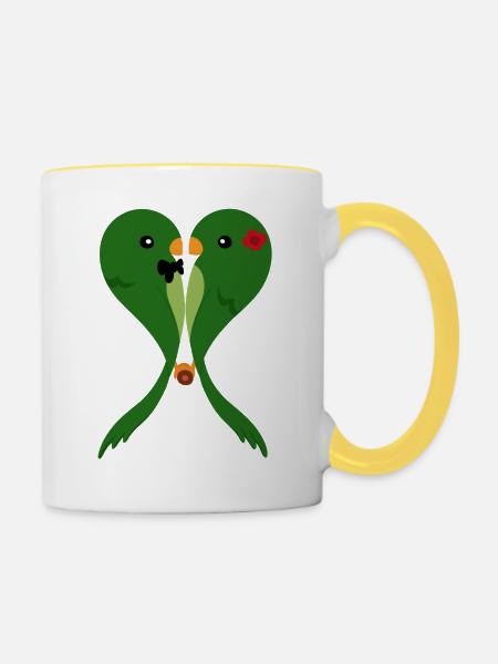Sittiche - Tasse zweifarbig - Weiß/Gelb