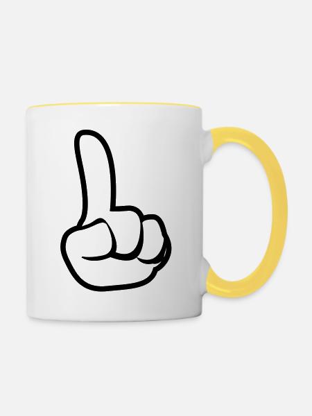 Erhobener Zeigefinger - Tasse zweifarbig - Weiß/Gelb