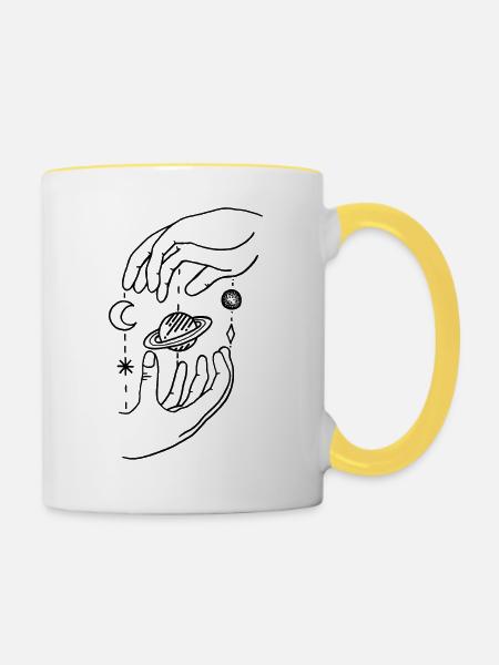 Planet Hands - Tasse zweifarbig - Weiß/Gelb