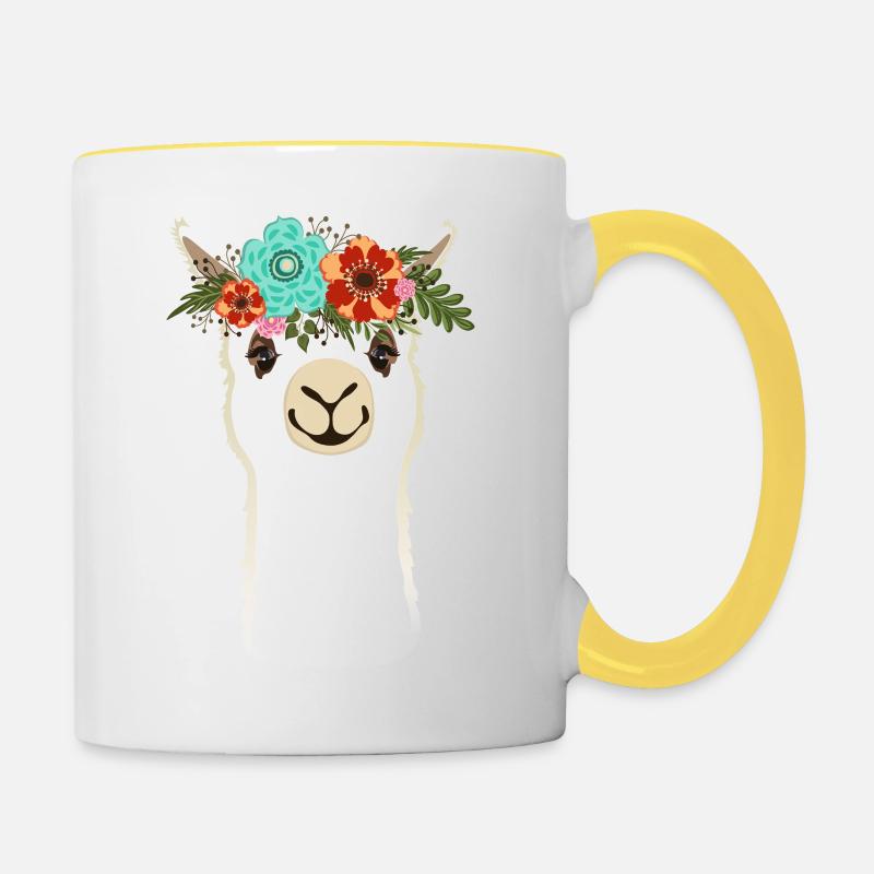 Alpaca with flowers - Contrasting Mug - white/yellow