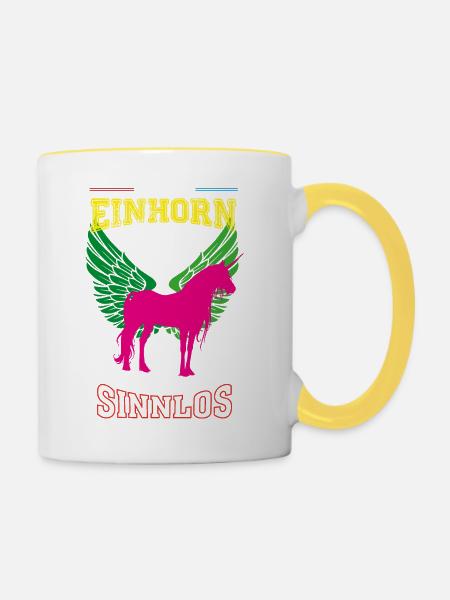 Einhorn Leben sinnlos - Geschenk - Tasse zweifarbig - Weiß/Gelb