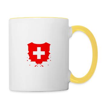 Schweiz Mein Land Meine Heimat Mundart Geschenk - Tasse zweifarbig - Weiß/Gelb - Rechts