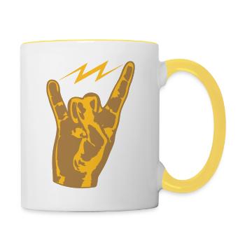 main doigt metal heavy rock concert musique pa - Mug contrasté - blanc/jaune - Droite