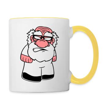 zwerg klein gesicht kopf boese veraergert wue - Tasse zweifarbig - Weiß/Gelb - Rechts