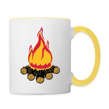 feu de camp camping soir nuit camping camper bois - Mug contrasté - blanc/jaune - Droite