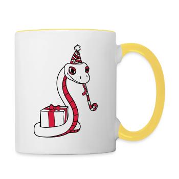 fête d'anniversaire fête cadeau serpent visage - Mug contrasté - blanc/jaune - Droite