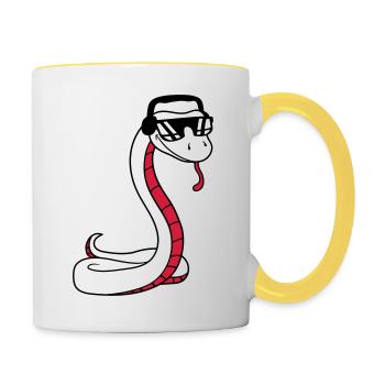 dj cool musik party feiern sonnenbrille kopfhoerer - Tasse zweifarbig - Weiß/Gelb - Rechts