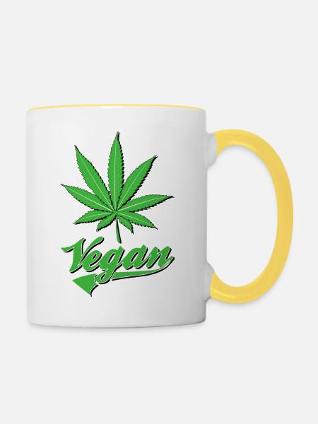 VEGAN MARIHUANA - Tasse zweifarbig - Weiß/Gelb