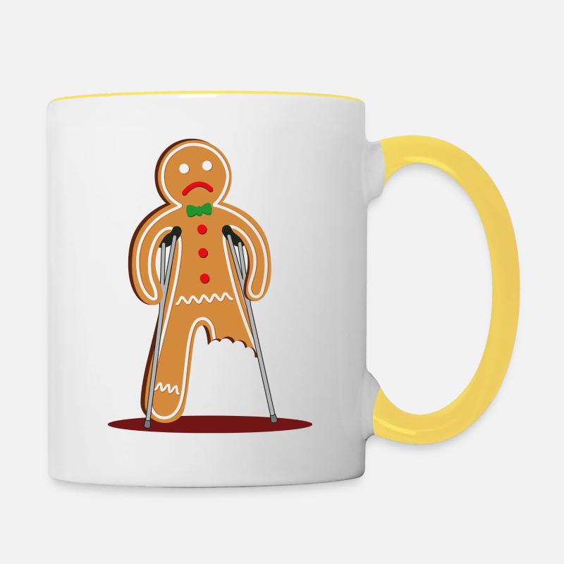 gingerbread man hurt (red) - Contrasting Mug - white/yellow