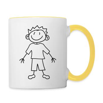 gemalt kind kritzel comic cartoon junge mann cool - Tasse zweifarbig - Weiß/Gelb - Rechts