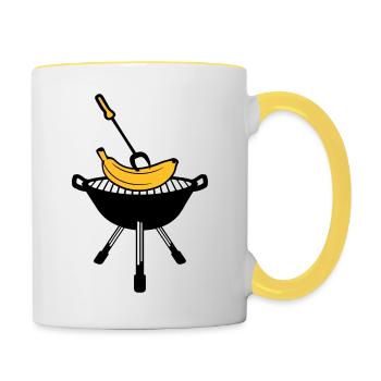 bbq grill grill fry cook cook schuerze kuec - Contrasting Mug - white/yellow - Right