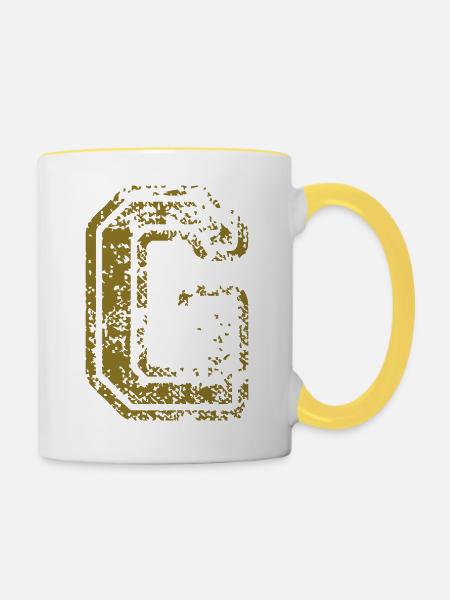 G - Buchstabe - Tasse zweifarbig - Weiß/Gelb