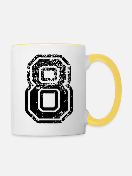 8 - Nummer - Tasse zweifarbig - Weiß/Gelb