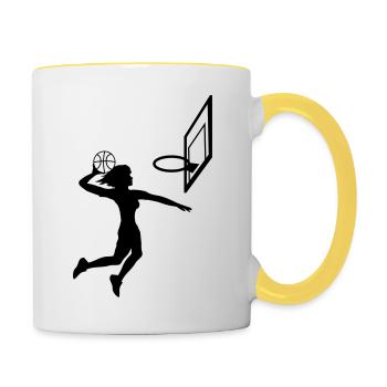 dunking basketball dunk woman female girl coo - Contrasting Mug - white/yellow - Right