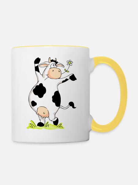 Posing Cow - Tasse zweifarbig - Weiß/Gelb