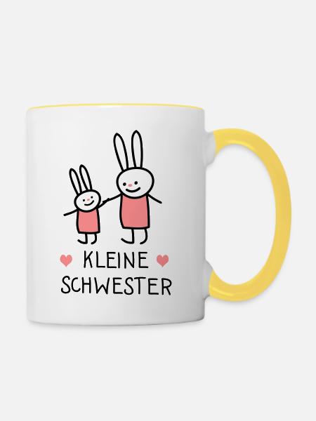 kleine Schwester (Hasen) - Tasse zweifarbig - Weiß/Gelb
