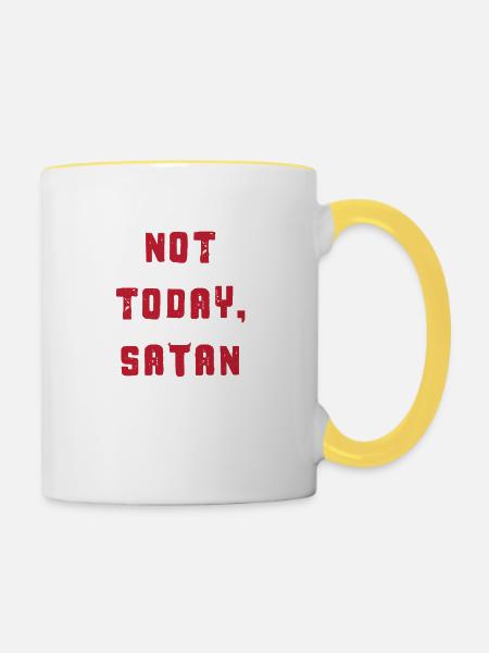 Lustiger nicht heute Satan - Tasse zweifarbig - Weiß/Gelb