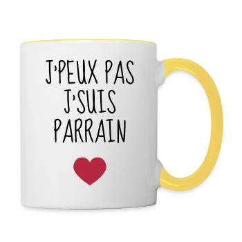Onkel / Tante / Vetter / Cousin / Kusine - Tasse zweifarbig - Weiß/Gelb - Rechts