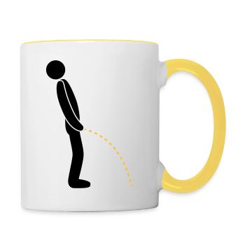 logo im stehen pinkeln pissen klo toilette erleich - Tasse zweifarbig - Weiß/Gelb - Rechts